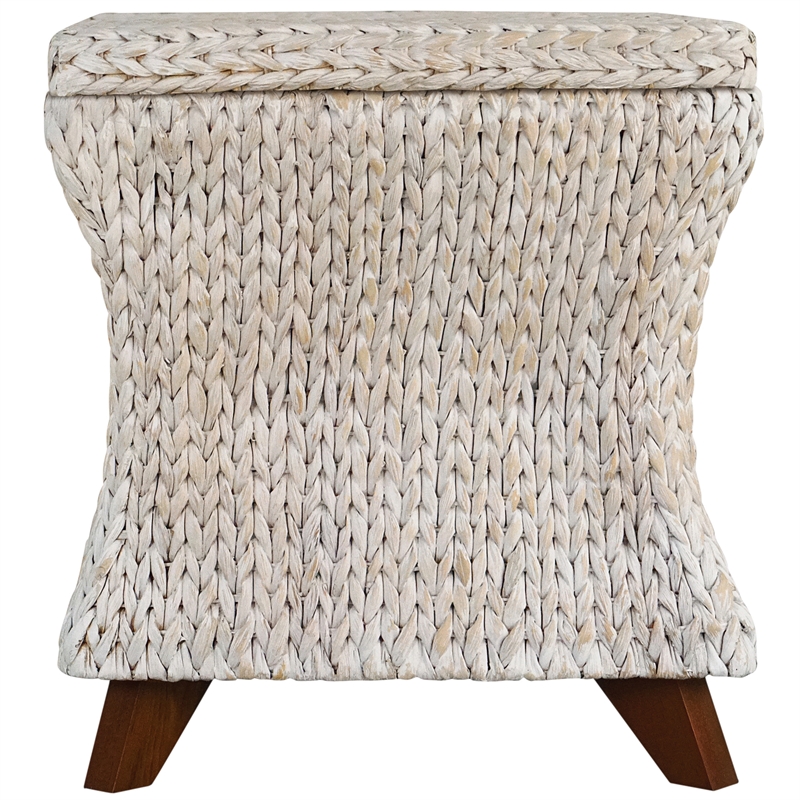 Gallerie Decor Bali Breeze Square Flared Wood Storage Ottoman in Whitewashed