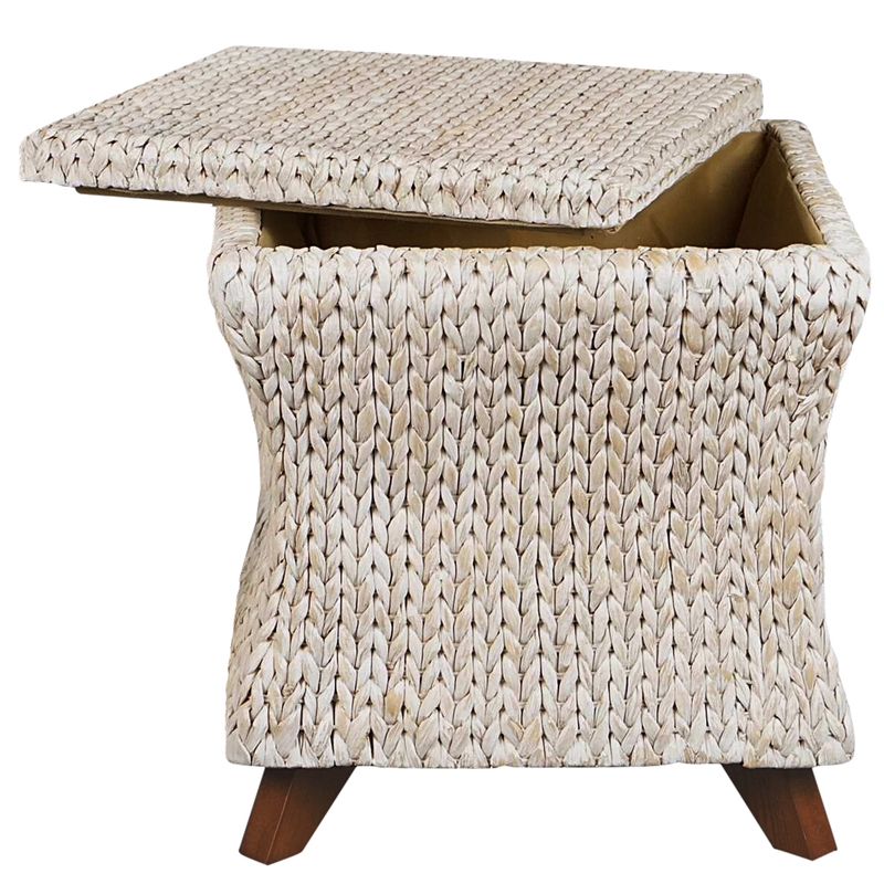 Gallerie Decor Bali Breeze Square Flared Wood Storage Ottoman in Whitewashed