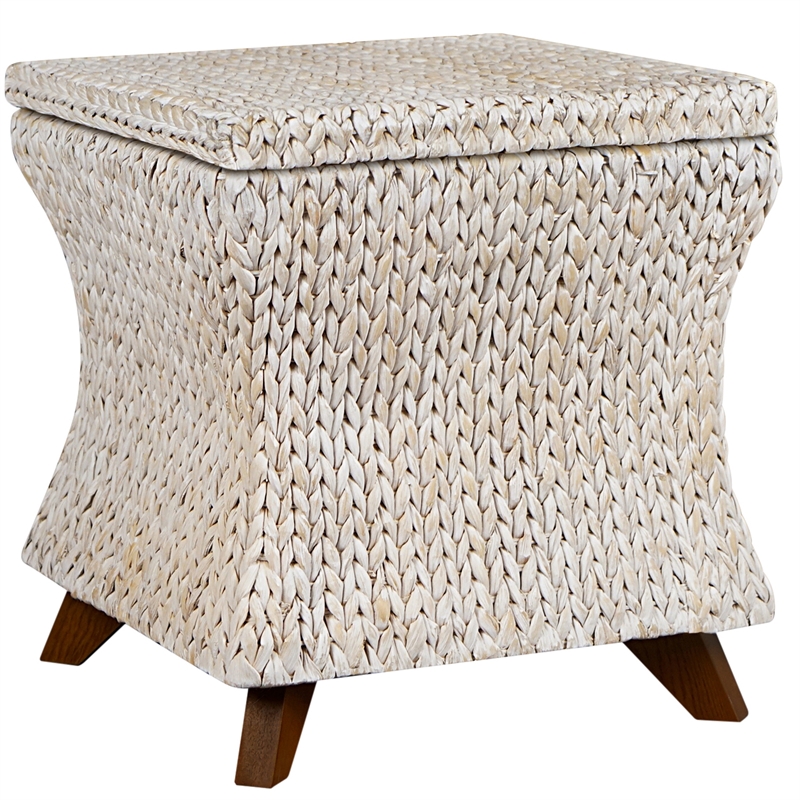 Gallerie Decor Bali Breeze Square Flared Wood Storage Ottoman in Whitewashed