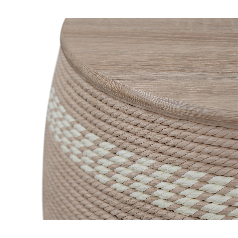 Gallerie Decor Dimensions Transitional Rattan Drum Storage Ottoman in Natural