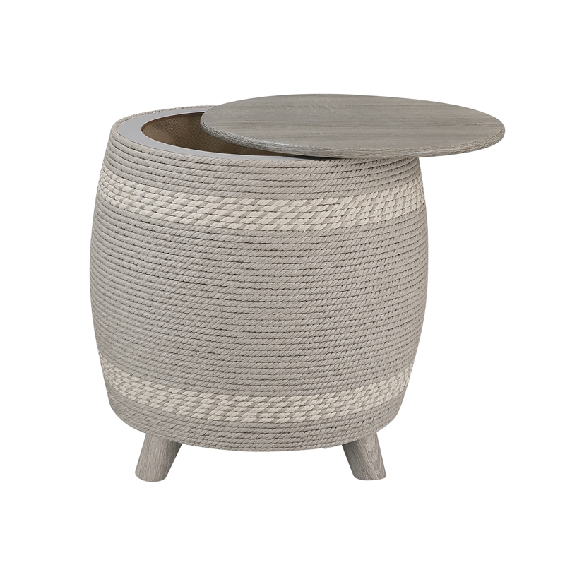 Gallerie Decor Dimensions Transitional Rattan Drum Storage Ottoman in Gray