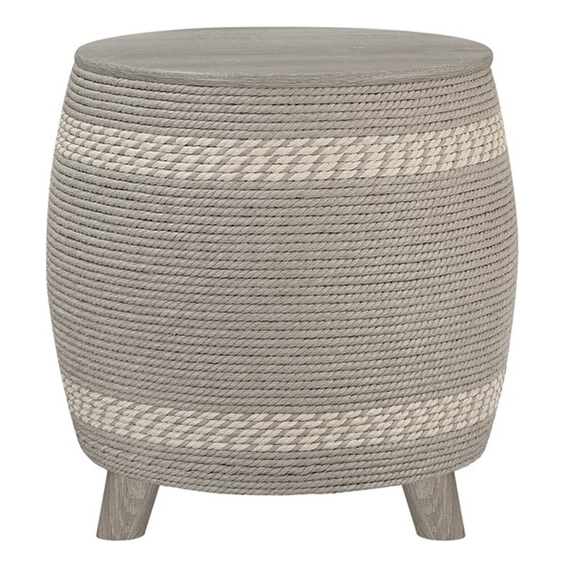 Gallerie Decor Dimensions Transitional Rattan Drum Storage Ottoman in Gray