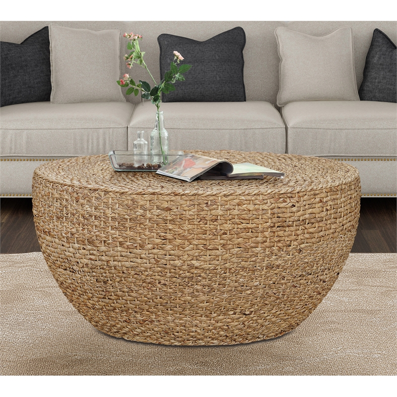 Gallerie Decor Fiji Round Tapered Transitional Wood Coffee Table in Natural