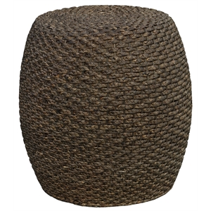 Gallerie Decor Fiji Transitional Hyacinth Wood Drum Side Table in Walnut