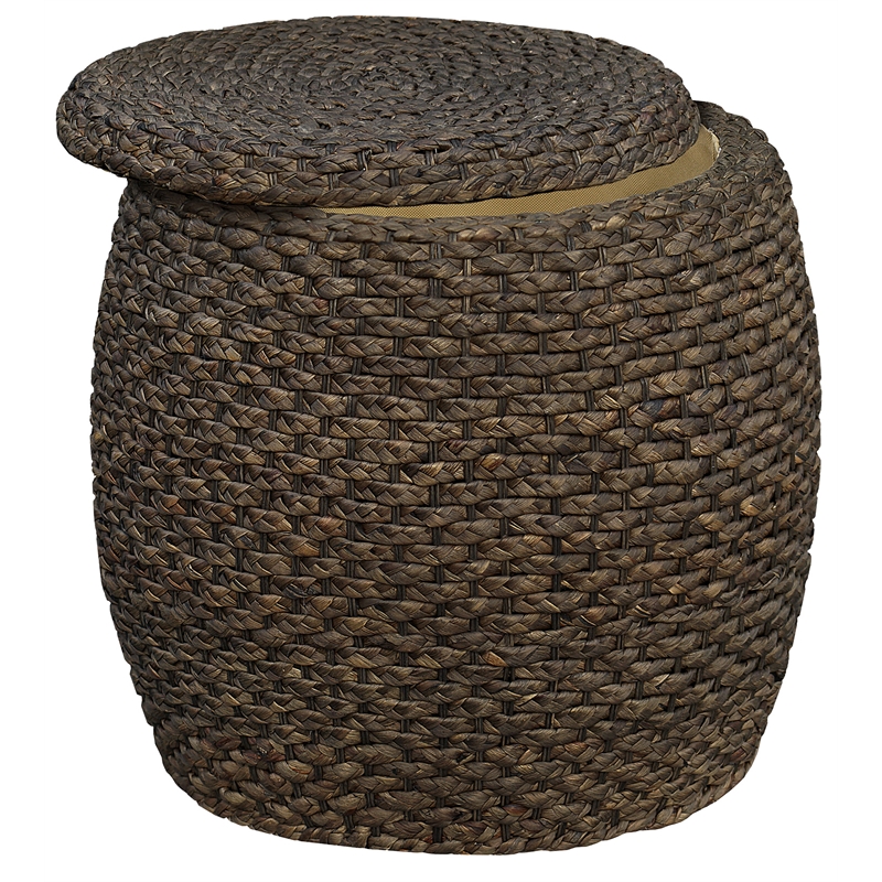 Gallerie Decor Fiji Transitional Wood Drum Storage Ottoman in Walnut