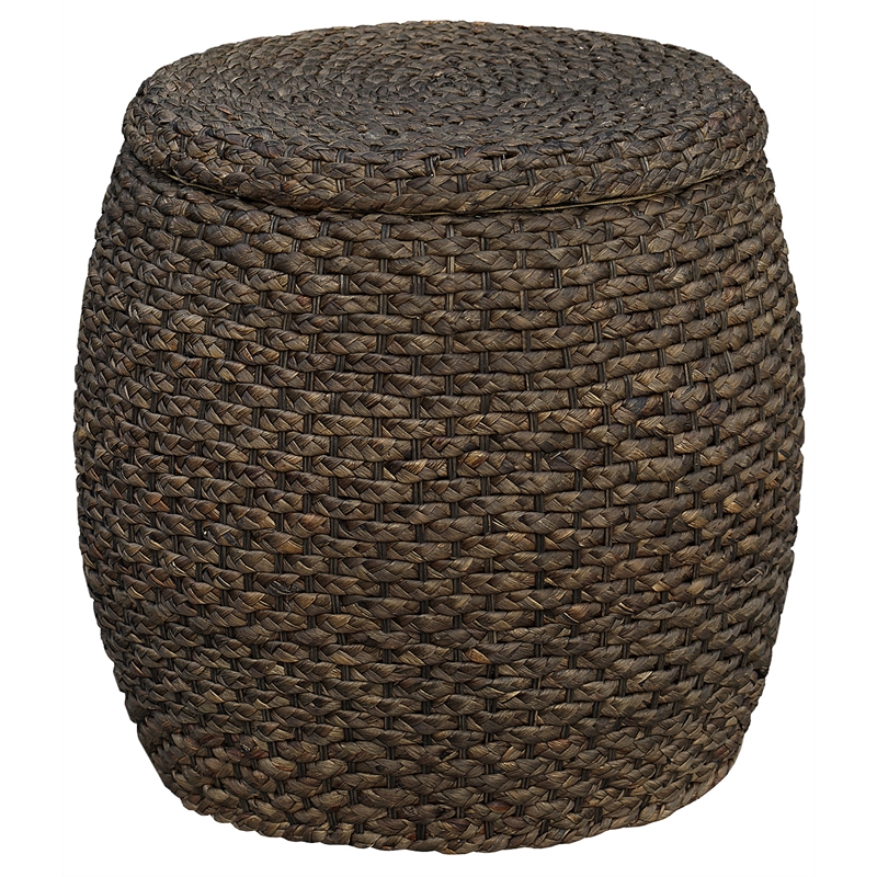 Gallerie Decor Fiji Transitional Wood Drum Storage Ottoman in Walnut