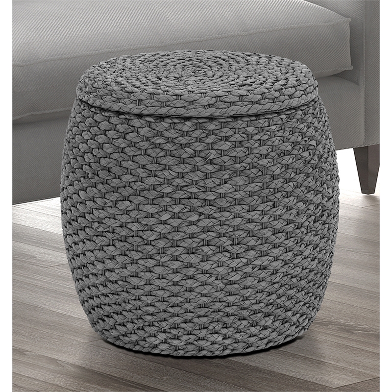 Gallerie Decor Fiji Transitional Wood Drum Storage Ottoman in Gray