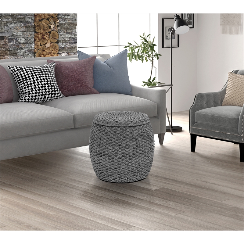 Gallerie Decor Fiji Transitional Wood Drum Storage Ottoman in Gray