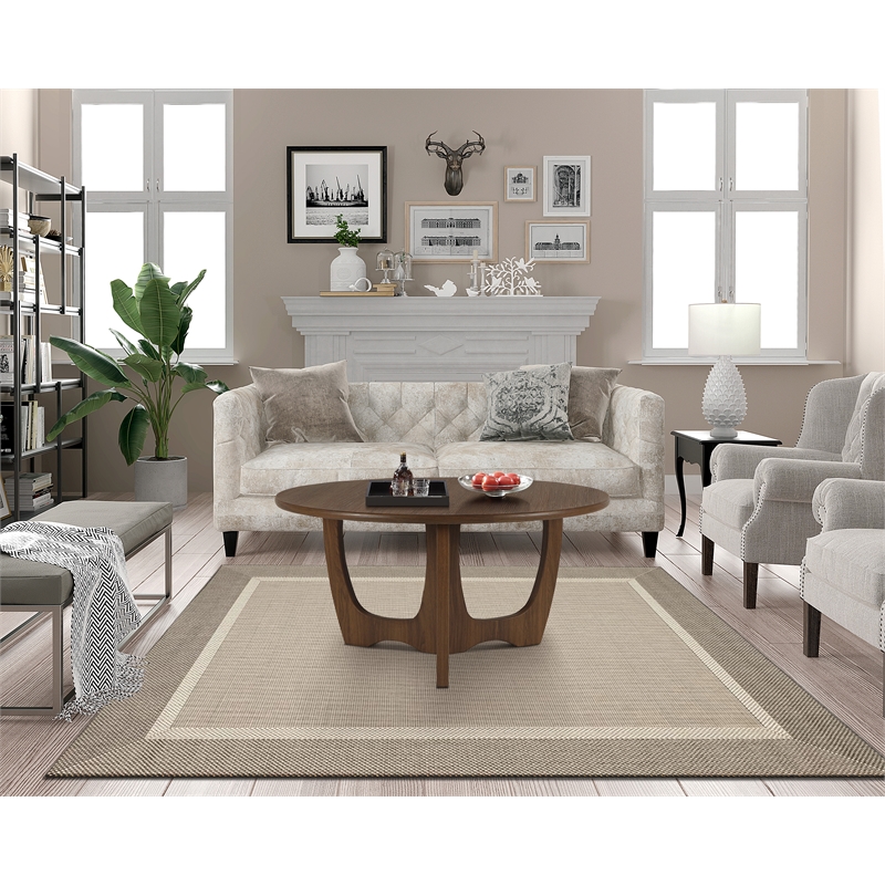 Gallerie Decor Edgewood Contemporary Wood Coffee Table with Carved Leg in Walnut