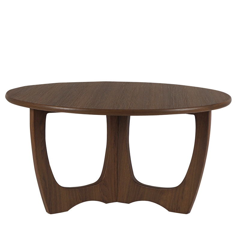 Gallerie Decor Edgewood Contemporary Wood Coffee Table with Carved Leg in Walnut