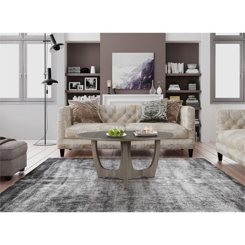 Gallerie Decor Edgewood Contemporary Wood Coffee Table with Carved Leg in Gray