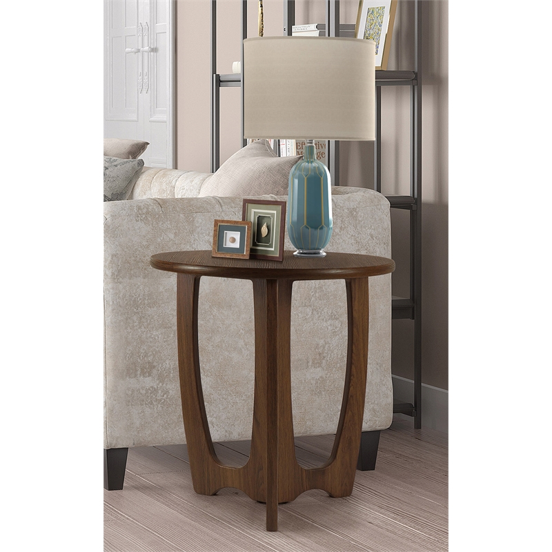 Gallerie Decor Edgewood Contemporary Wood Side Table with Carved Leg in Walnut