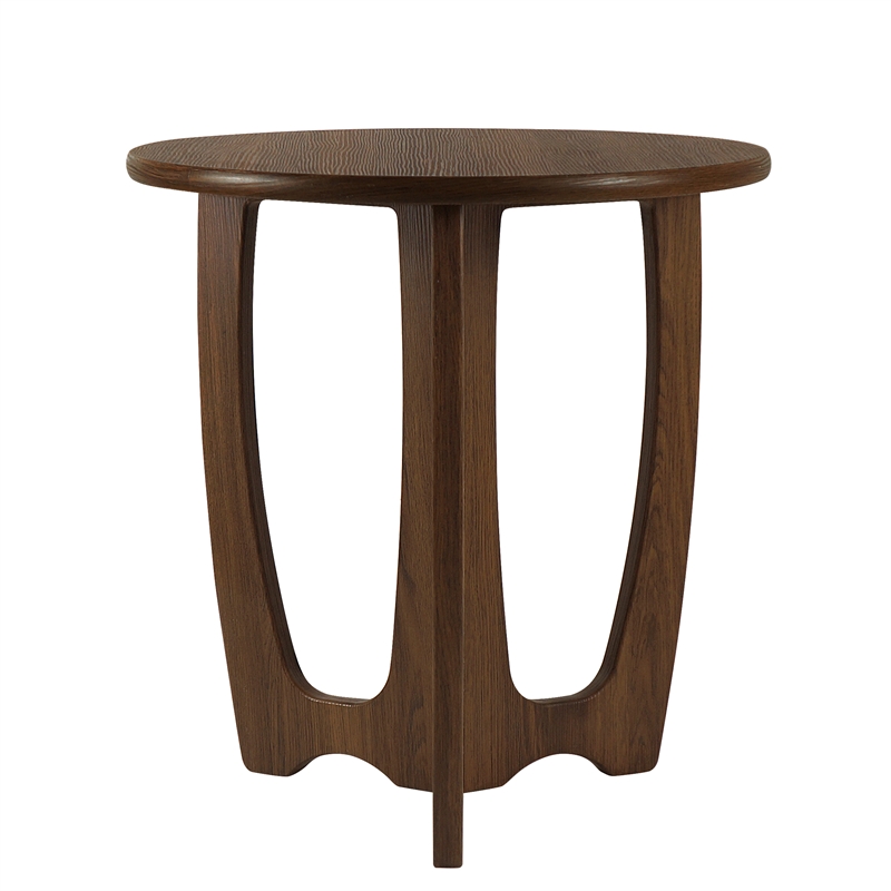 Gallerie Decor Edgewood Contemporary Wood Side Table with Carved Leg in Walnut
