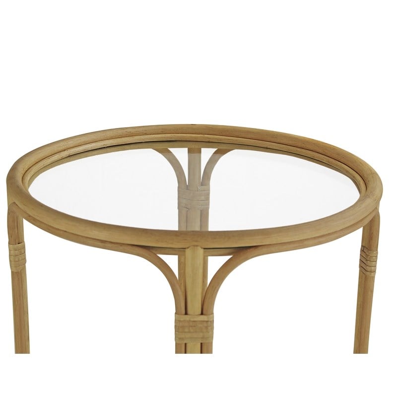 Gallerie Decor Bimini Transitional Rattan/Glass Side Table in Natural