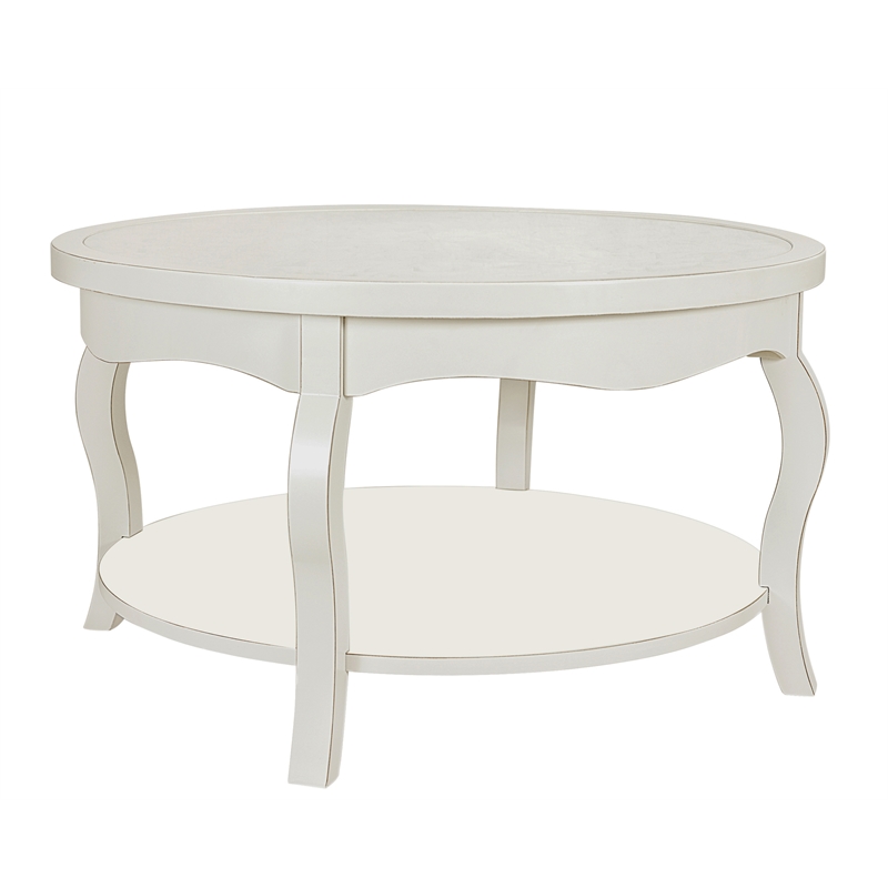 Gallerie Decor Antiqued Carved Transitional Wood Coffee Table in White