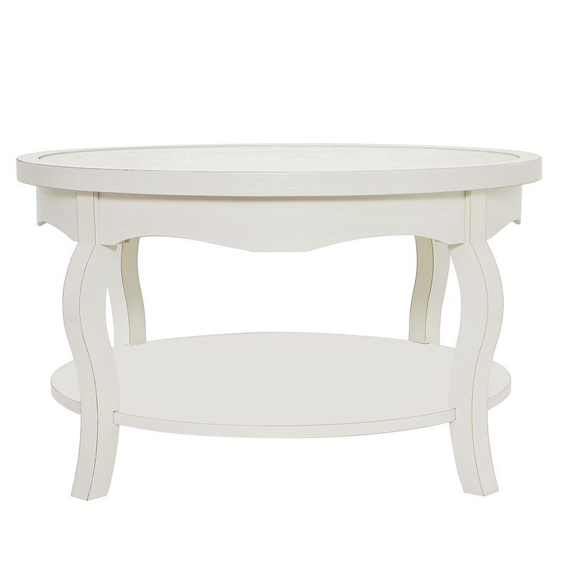 Gallerie Decor Antiqued Carved Transitional Wood Coffee Table in White