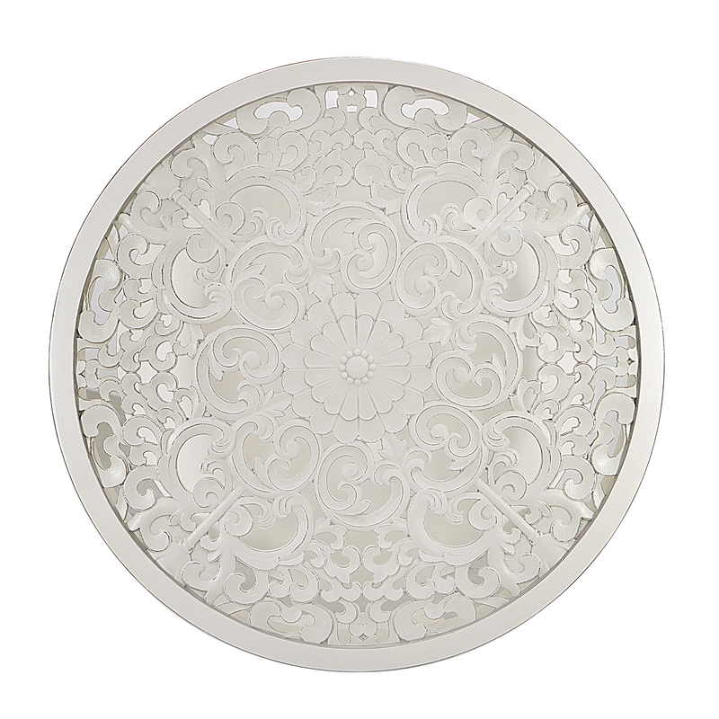 Gallerie Decor Antiqued Carved Transitional Wood Coffee Table in White