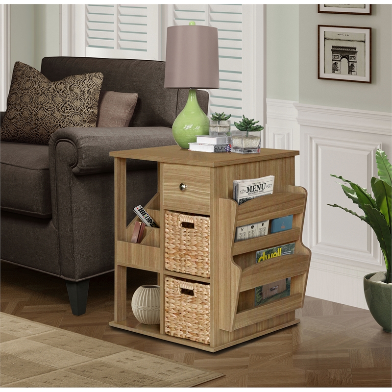 Gallerie Decor All-In-One Transitional Wood Revolving Side Table in Natural