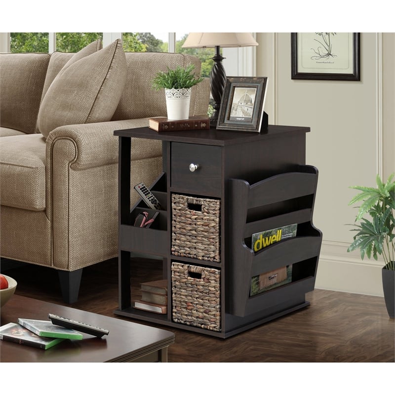 Gallerie Decor All-In-One Transitional Wood Revolving Side Table in Espresso