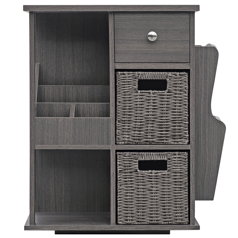 Gallerie Decor All-In-One Transitional Wood Revolving Side Table in Gray