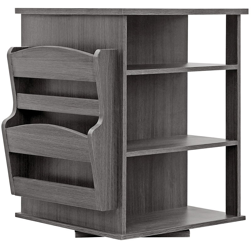 Gallerie Decor All-In-One Transitional Wood Revolving Side Table in Gray