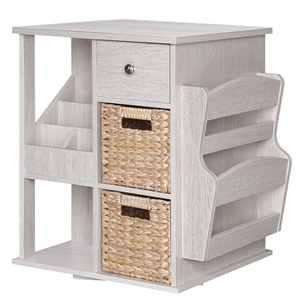 Gallerie Decor All-In-One Transitional Wood Revolving Side Table in Whitewashed