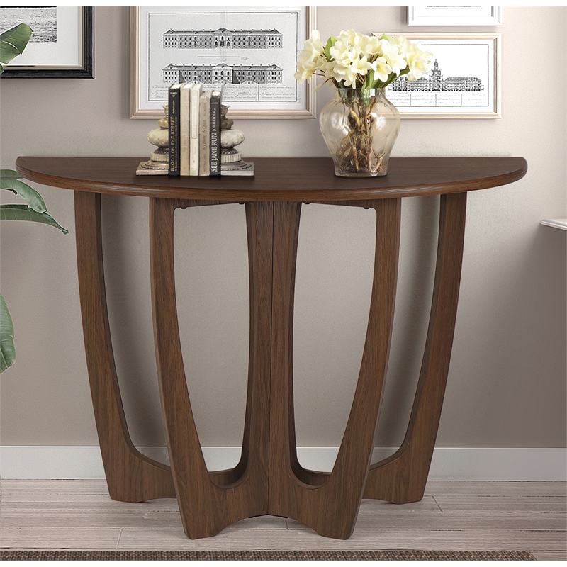 Gallerie Decor Edgewood Wood Console Table with Carved Leg in Walnut