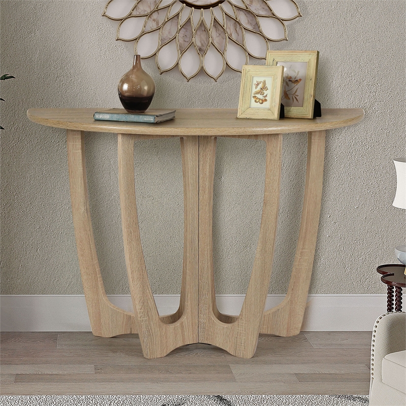Gallerie Decor Edgewood Wood Console Table with Carved Leg in Natural