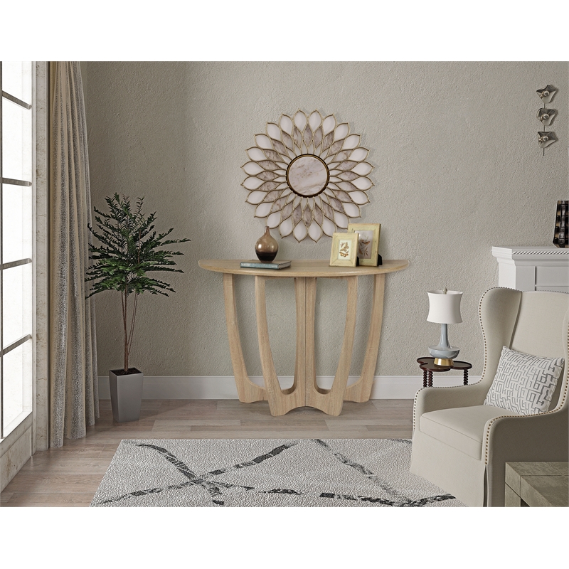 Gallerie Decor Edgewood Wood Console Table with Carved Leg in Natural