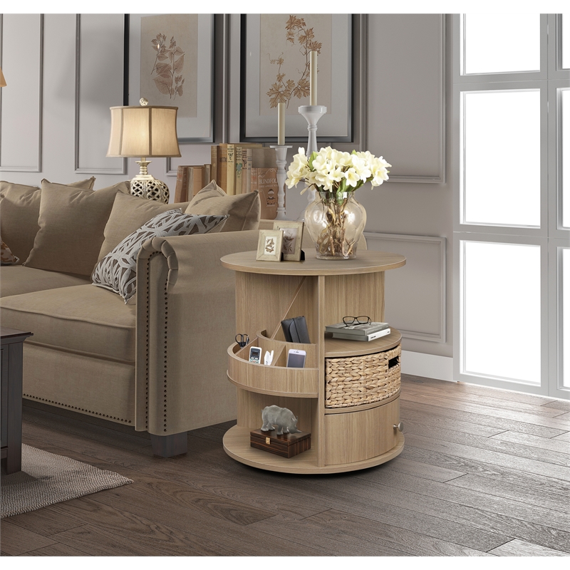 Gallerie Decor All-In-One Round Transitional Wood Side Table in Natural