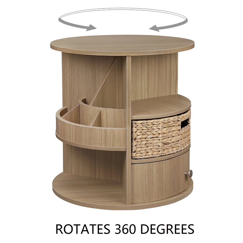 Gallerie Decor All-In-One Round Transitional Wood Side Table in Natural