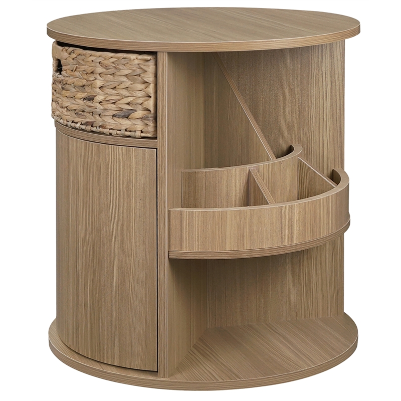 Gallerie Decor All-In-One Round Transitional Wood Side Table in Natural