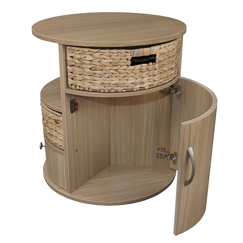 Gallerie Decor All-In-One Round Transitional Wood Side Table in Natural