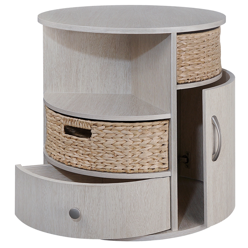 Gallerie Decor All-In-One Round Transitional Wood Side Table in Whitewashed