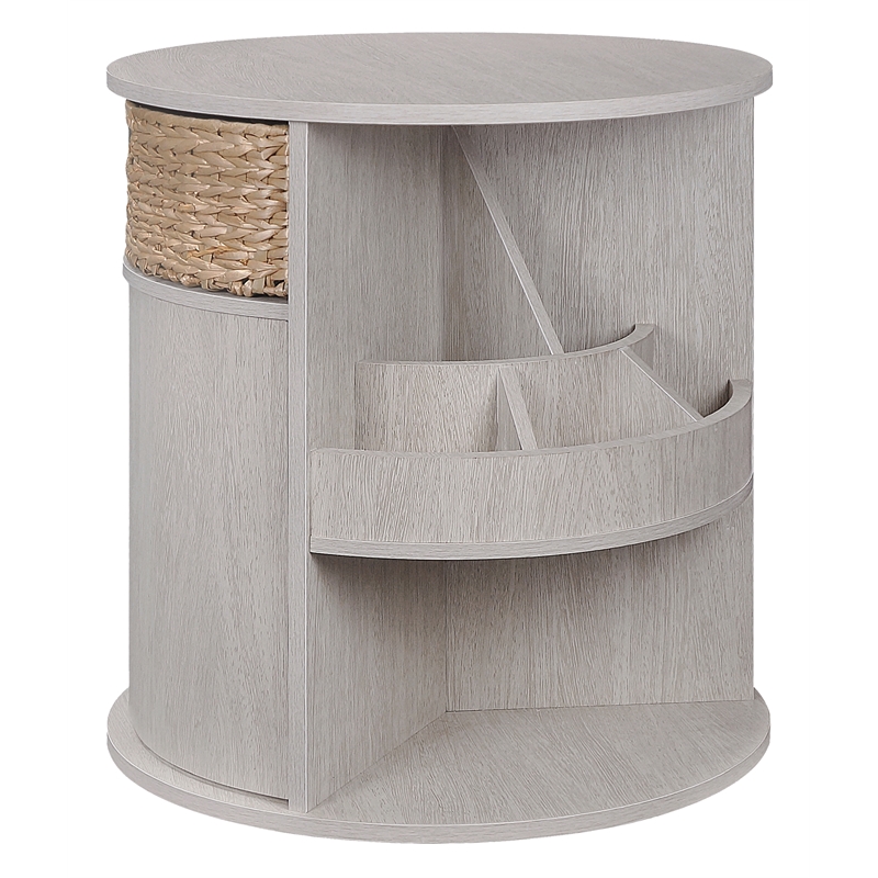 Gallerie Decor All-In-One Round Transitional Wood Side Table in Whitewashed
