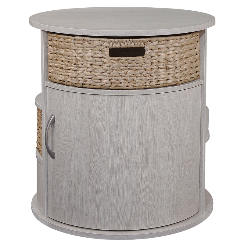 Gallerie Decor All-In-One Round Transitional Wood Side Table in Whitewashed