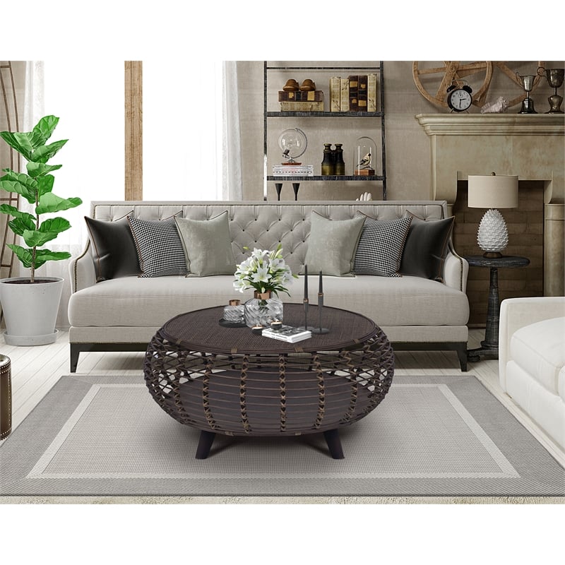 Gallerie Decor Java Transitional Rattan Coffee Table in Espresso