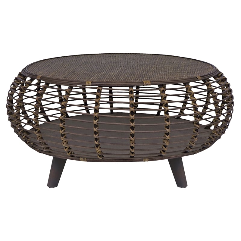 Gallerie Decor Java Transitional Rattan Coffee Table in Espresso