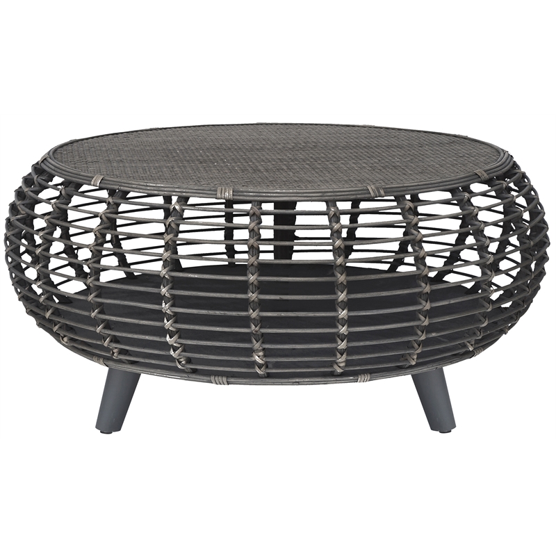 Gallerie Decor Java Transitional Rattan Coffee Table in Gray/Espresso