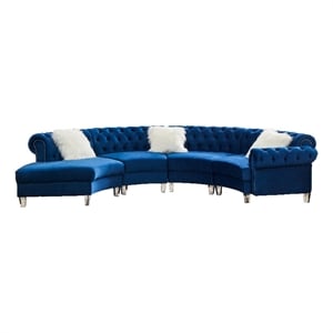 Legend Vansen 138.6&quot Modern Velvet Sectional Sofa with Nailhead Trim in Blue