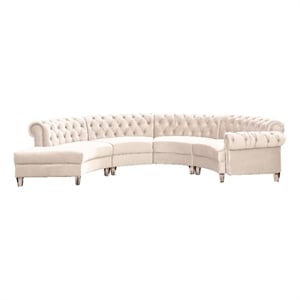 Legend Vansen 138.6&quot Modern Velvet Sectional Sofa with Nailhead Trim in Beige