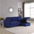 Legend Vansen Convertible Modern Velvet Sleeper Sectional Sofa in Blue