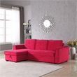 Legend Vansen Convertible Modern Velvet Sleeper Sectional Sofa in Red