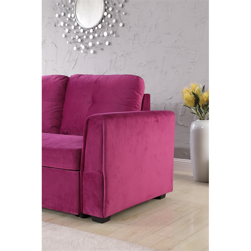 Legend Vansen Convertible Modern Velvet Sleeper Sectional Sofa in Purple