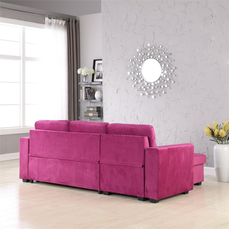 Legend Vansen Convertible Modern Velvet Sleeper Sectional Sofa in Purple