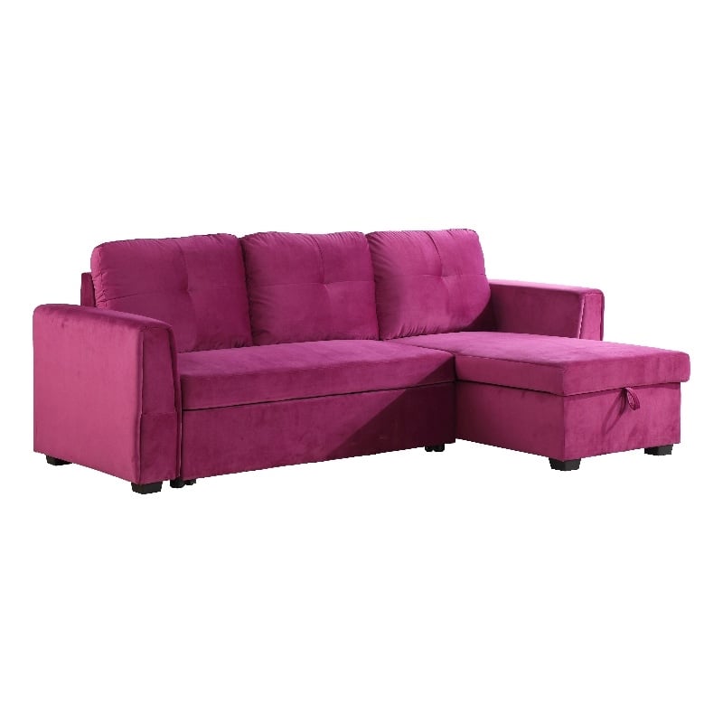 Legend Vansen Convertible Modern Velvet Sleeper Sectional Sofa in Purple