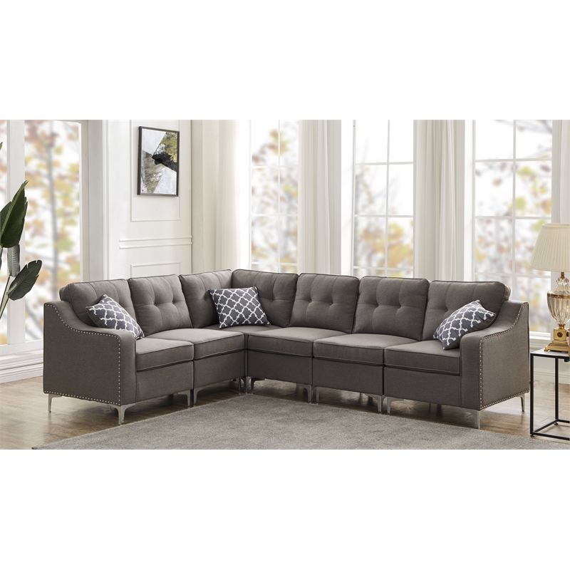 Legend Vansen Modular Modern Wood & Fabric Sectional in Dark Gray