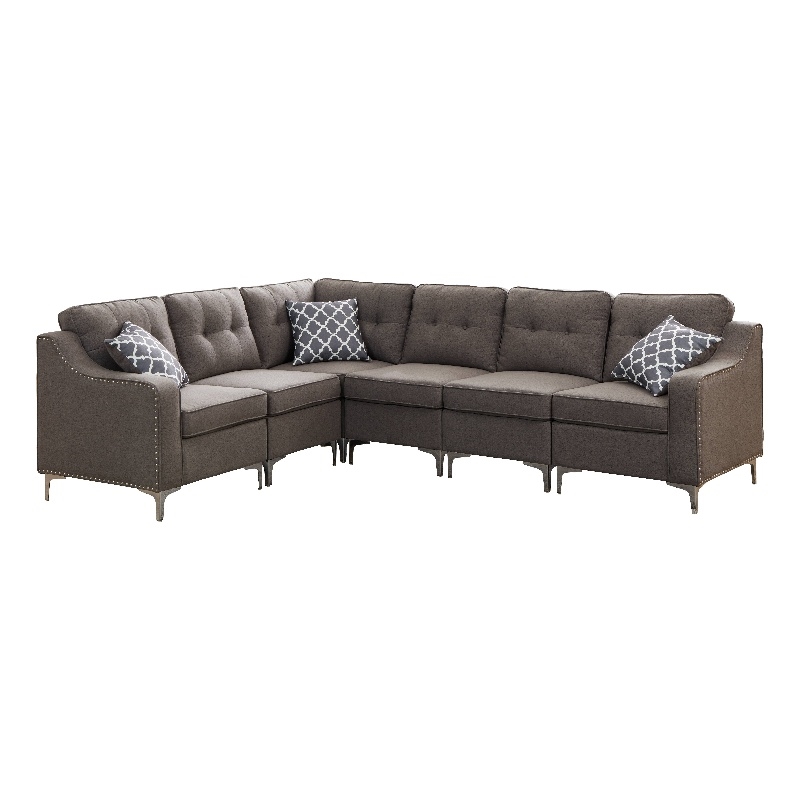 Legend Vansen Modular Modern Wood & Fabric Sectional in Dark Gray