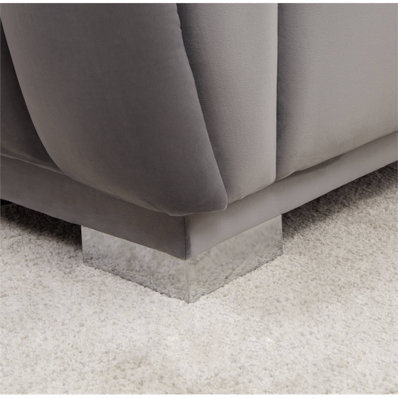 Legend Vansen Modern Velvet Fabric Living Room Sofa and Loveseat Set in Gray