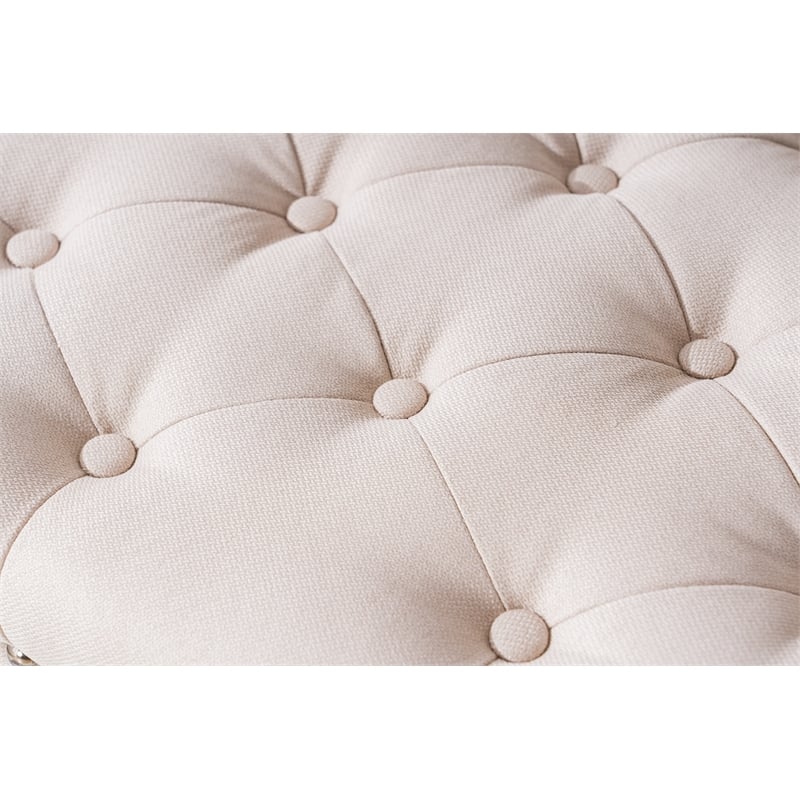 Legend Vansen Tufted Modern Fabric Storage Ottoman with Nailhead Trim in Cream